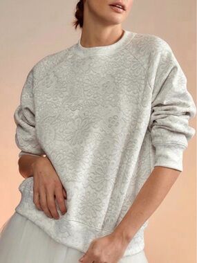 Cynthia Rowley Light Gray Floral-Texture Crewneck Sweater